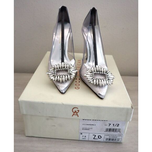 Good American Sz 7.5 Clear Cinder-F*cking-Rella Jeweled Stiletto Pumps $195 - Picture 5 of 15